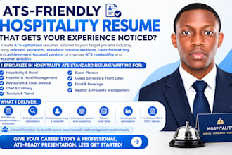 write hospitality, restaurant, tourism, chef, front desk, hotelier ats resume