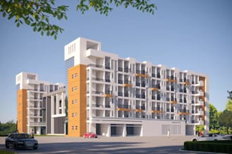do residential complex, urban apartment design, 3d building model with rendering