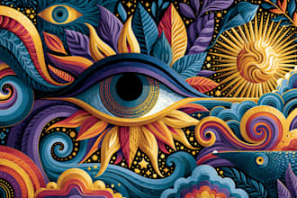 create vibrant psychedelic and trippy style illustrations
