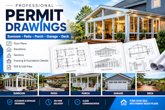 design sunroom, patio, porch, garage and deck permit drawings