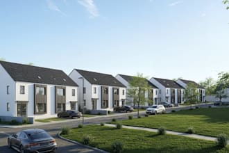 cgi 3d suburban townhouse,residential community,exterior row house,facade design