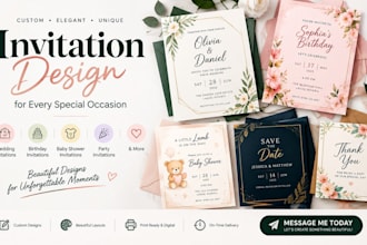 design canva wedding invitation, birthday card, party invitation within 24 hours