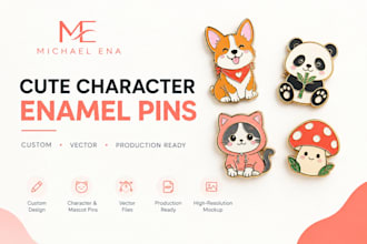 design a cute custom character or cartoon enamel pin, lapel pin, cooperate pin