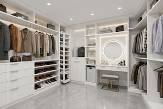 do walk in closet, dressing room, ikea pax closet interior design 3d rendering