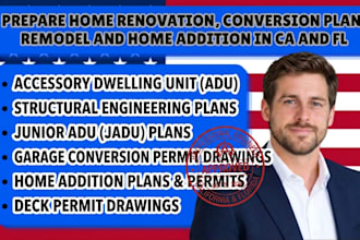 draw adu, jadu, garage conversion, home addition and deck permit drawings