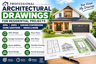 draw adu, jadu, garage conversion, home addition and deck permit drawings