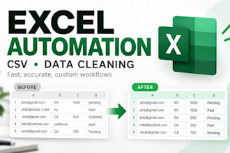 automate repetitive excel tasks, clean data and process CSV files