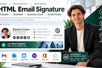 design clickable HTML email signature gmail outlook, email footer, business card