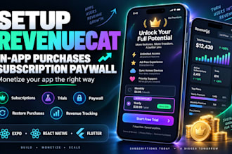 setup revenuecat in app purchase subscription paywall expo react native flutter