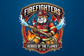 make firefighter mascot logo design with 1 day delivery
