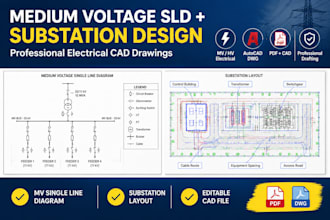 design medium voltage sld and substation layout in autocad