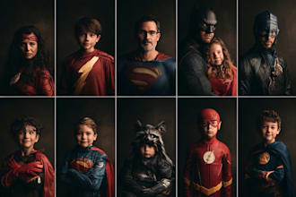 design a family superhero portraits for you