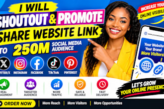 shoutout promote share website link to 250m twitter ig fb tiktok pinterest