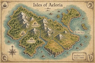 draw fantasy map design and map illustration