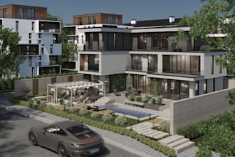 renovate property facade, apartment building design for rent, exterior rendering