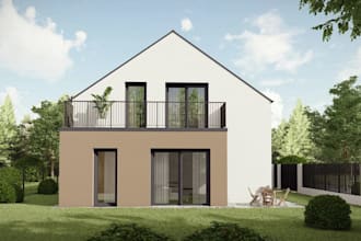 modernize 3d residential house, luxury single family home, balcony render, cgi
