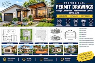create garage conversion, home addition, deck, adu and jadu permit draw