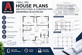 do house plans, architectural and construction drawings in autocad