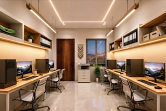provide 2d layout for interior renovation,office room 3d visual,workspace render