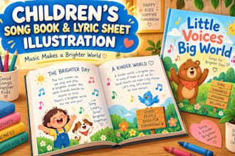 illustrate 2d children songwriting book lyric sheet and sing along book cover