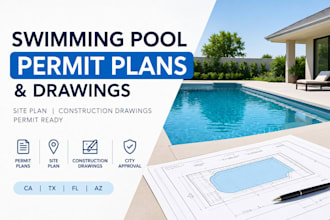 design swimming pool permit plans and construction drawings for ca tx fl