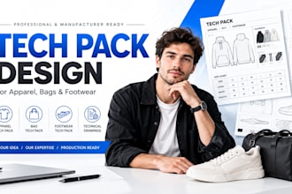 create tech pack design, fashion apparel, bag and footwear tech pack