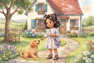 aquarell kinderbuchillustration für kinderbuch geschichtenbuch, buchillustration