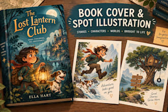 illustrate 2d children novel cover christian chapter book and spot illustration