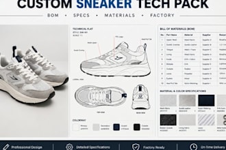 create footwear sneaker tech pack for manufacturing