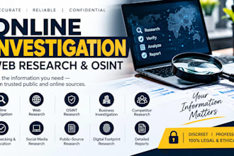 conduct online investigation, web research and osint investigation