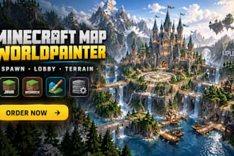 build minecraft map, spawn, lobby, hub, castle, terrain and worldpainter world
