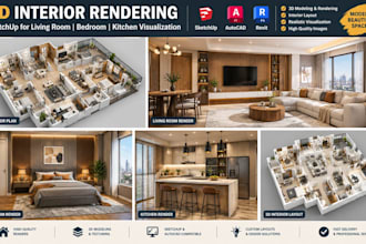 3d interior rendering sketch up for living room bedroom kitchen visualization