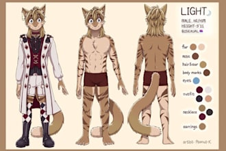 draw a custom furry ref sheet, fursona, anthro character design