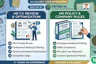 hr CV review, finish HR policy and company rules