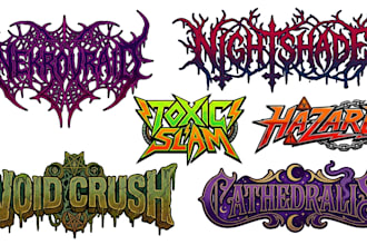 design black metal, thrash metal and doom metal band logo
