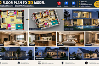 convert 2d floor plan to 3d model archictectural render sketch up visualization