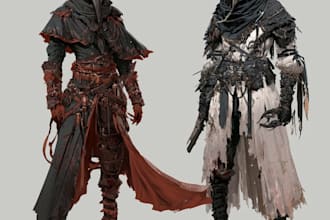 design realistic fantasy armored knights and rogue character sheets