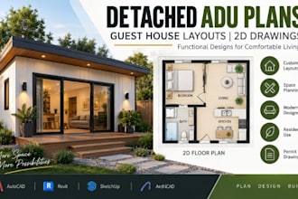 design detached adu floor plans, guest house layouts 2d drawings