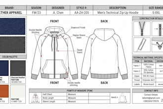 fashion design streetwear tech pack collection tshirt tech pack hoodie tech pack