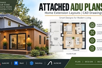 design attached adu floor plans, home extension layouts cad drawings