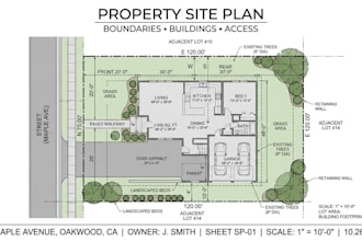 create a property site plan with buildings, access and site details