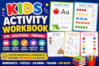 design kids montessori educational activity workbook, children book illustration