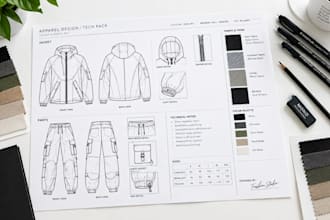 draw flat fashion sketches and technical apparel illustrations fast