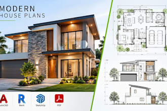 design modern house floor plans, elevations and architectural cad drawings