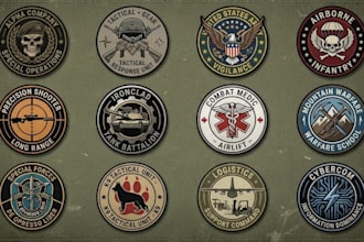 design a military, army, tactical, patch, badge, skull, sticker, circular logo