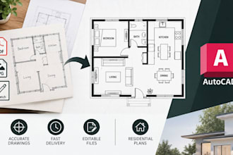 redraw existing house floor plan from PDF, sketch or image into autocad