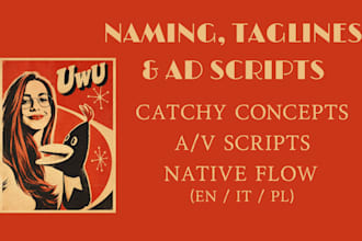 create a catchy brand name, tagline, and ad scripts