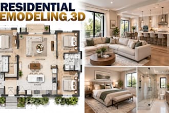 create residential remodeling 3d visualization with detailed plans