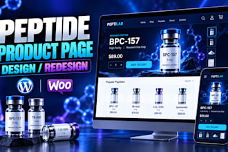 redesign peptide website product page, supplement site, woocommerce landing page