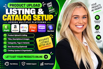 product upload on shopify, woo commerce, amazon, ebay, gumroad, etsy, stanstore